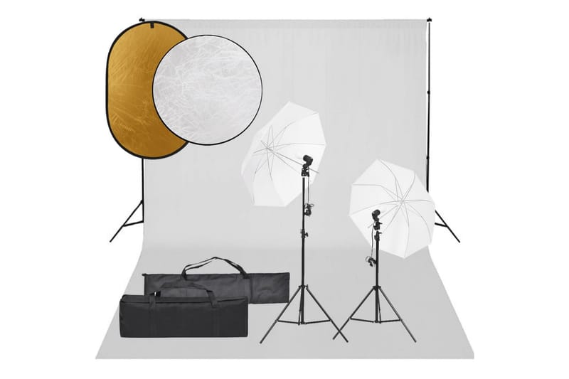 Fotostudiosett med lyssett, bakgrunn og reflektor - Svart - Fotobelysning & studiobelysning
