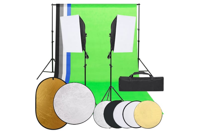 Fotostudiosett med lyssett, bakgrunn og reflektor - Svart - Fotobelysning & studiobelysning