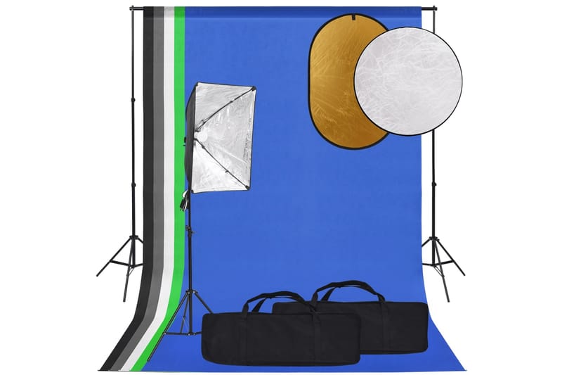 Fotostudiosett med softbokslys, bakgrunn og reflektor - Svart - Fotobelysning & studiobelysning