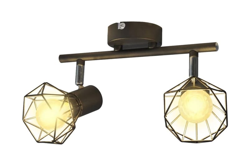 Sort spotlight, trådramme i industriell stil med 2 LED lys - Svart - Spotlight skinne - Soveromslampe