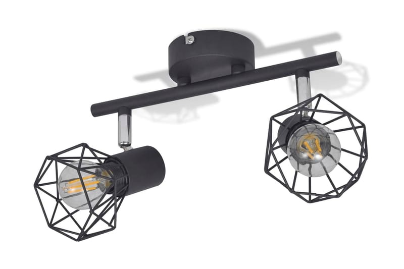 Sort spotlight, trådramme i industriell stil med 2 LED lys - Svart - Spotlight skinne - Soveromslampe