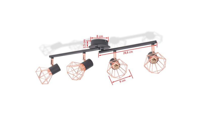 Taklampe med 4 spotlys E14 svart og kobber - Svart/Kobber - Belysning - Lyspærer & lyskilder - Spotlights & downlights - Spotlight skinne