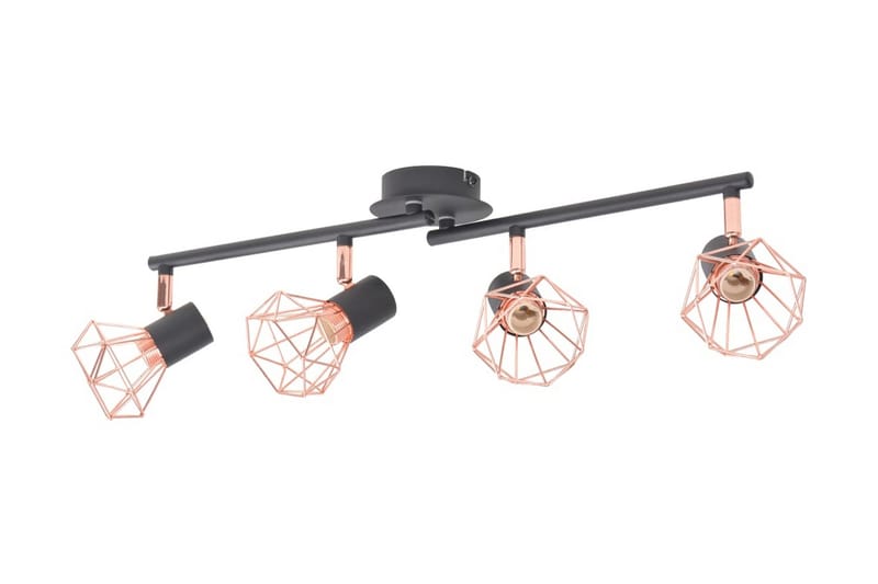 Taklampe med 4 spotlys E14 svart og kobber - Svart/Kobber - Spotlight skinne - Soveromslampe