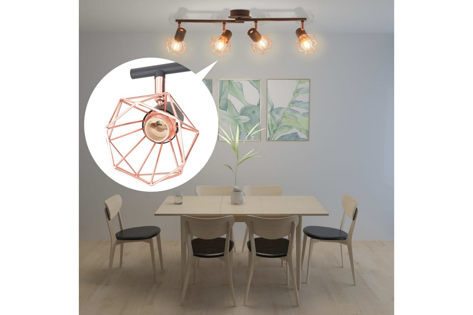Taklampe med 4 spotlys E14 svart og kobber - Svart/Kobber - Belysning - Lyspærer & lyskilder - Spotlights & downlights - Spotlight skinne