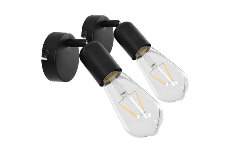 Spotlys 2 stk med glødelamper 2 W svart E27 - Svart - Spotlights & downlights - Veggspotlight