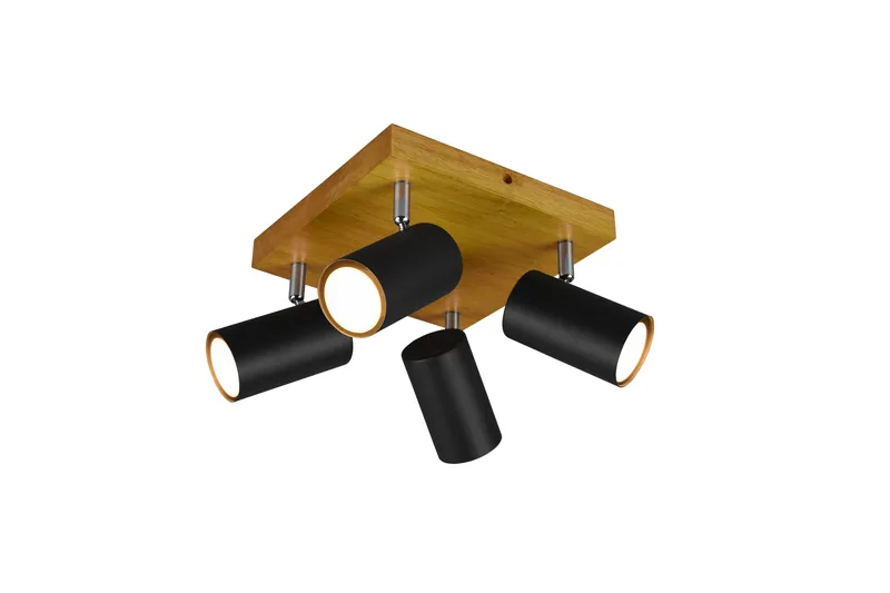 Trio Lighting Marley spot 4L GU10 matt svart/tre, Matt svart/Natur