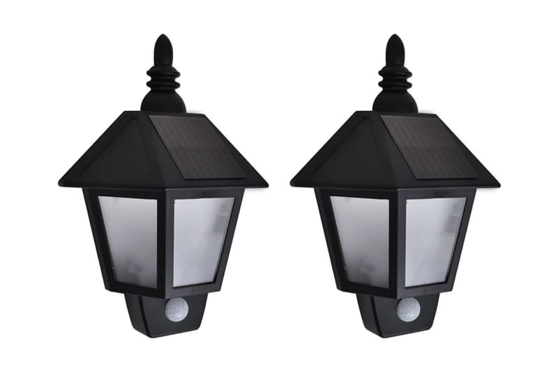 Soldrevne vegglamper 2 stk med bevegelsessensor svart - Belysning - Utebelysning - Fasadebelysning