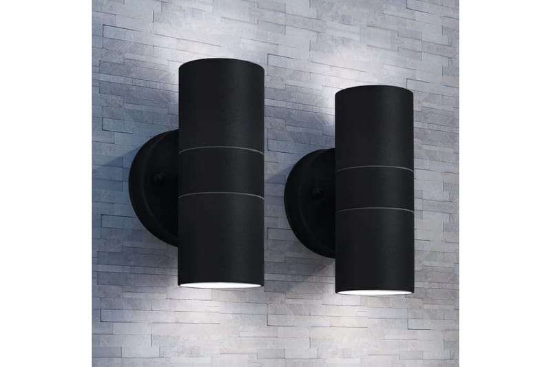 Utendørs vegglampe 2 stk rustfritt stål opp/ned - Svart - Belysning - Utebelysning - Fasadebelysning