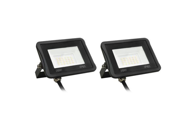 LED-flomlys 2 stk 20 W kaldhvit - Svart - Fasadebelysning - Utebelysning - Lyskaster