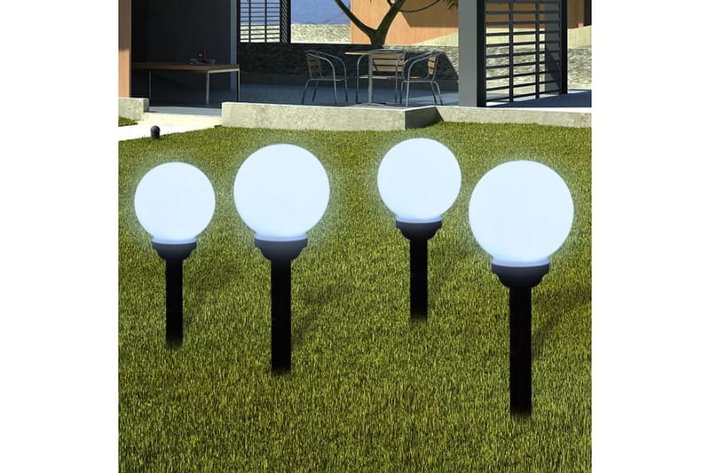 Solcelle hagelys LED 15 cm 4 stykk med jordspyd - Hvit - Utebelysning - Pullert