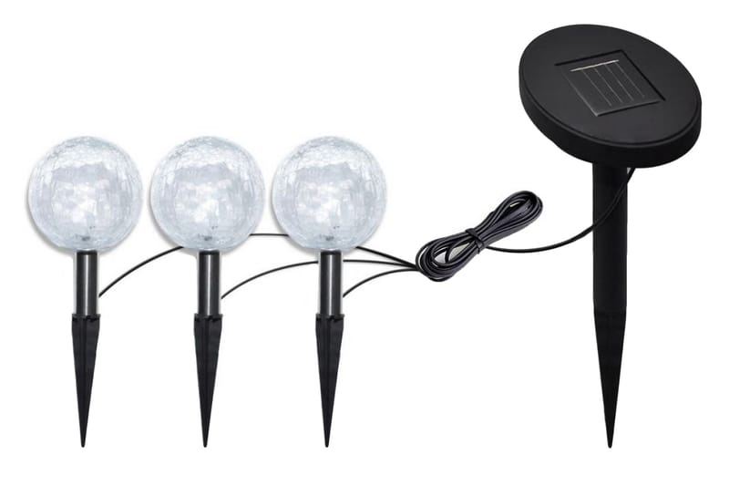 Soldrevet kule 3 stk LED hagelys m. jordspyd & solcellepanel - Belysning - Utebelysning