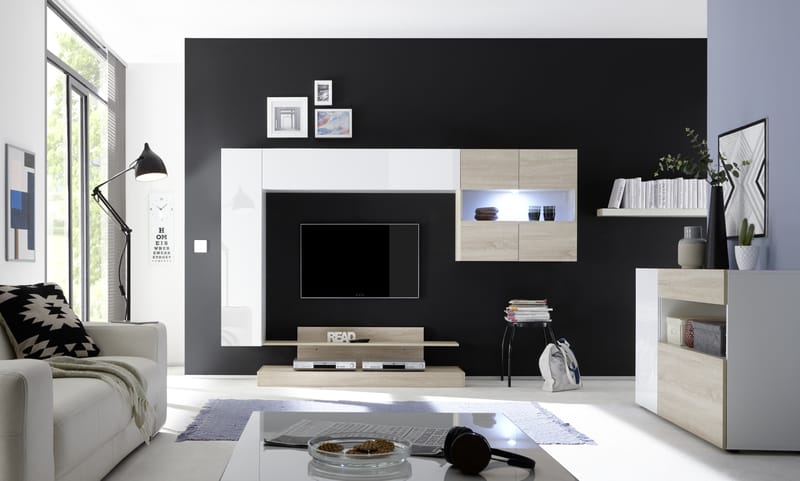 Nicery Mediamøbel 248 cm - Hvit/Brun - TV-møbelsett