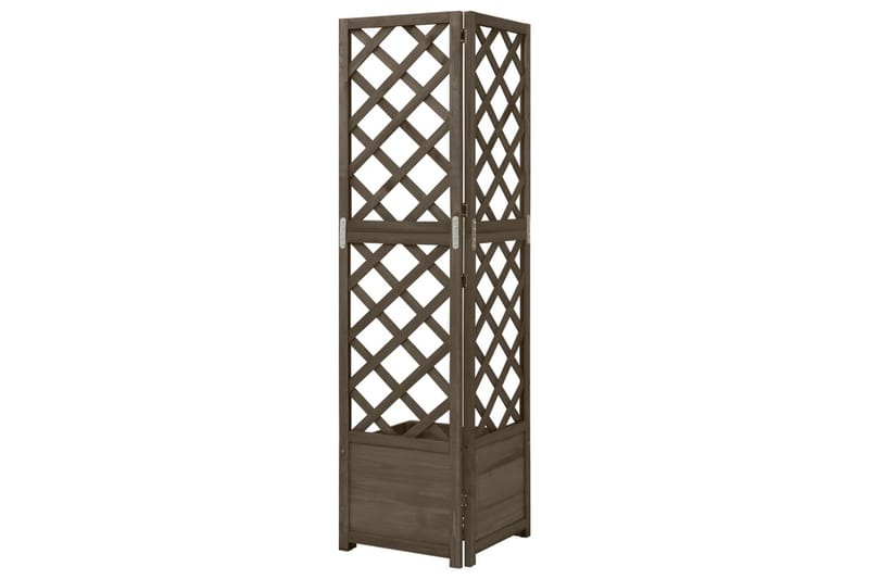 Blomsterkasse med espalier hjørne 40x40x150 cm heltre gran - Grå - Hage - Dyrking & hagearbeid - Drivhus - Drivhustilbehør