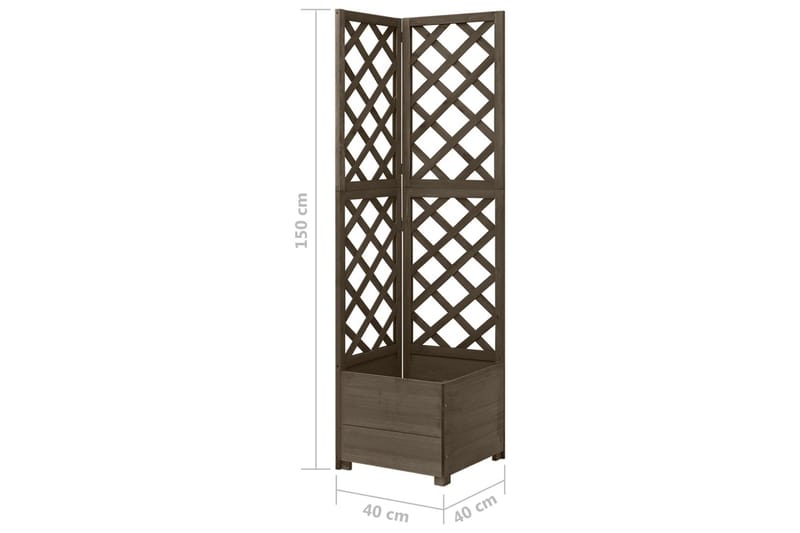 Blomsterkasse med espalier hjørne 40x40x150 cm heltre gran - Grå - Hage - Dyrking & hagearbeid - Drivhus - Drivhustilbehør