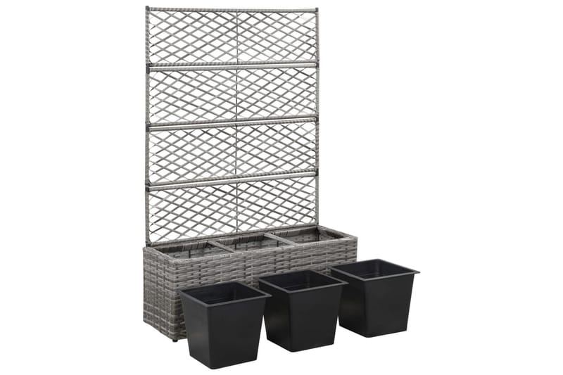Høybed med espalier 3 potter 83x30x130 cm polyrotting grå - Grå - Hage - Dyrking & hagearbeid - Drivhus - Drivhustilbehør
