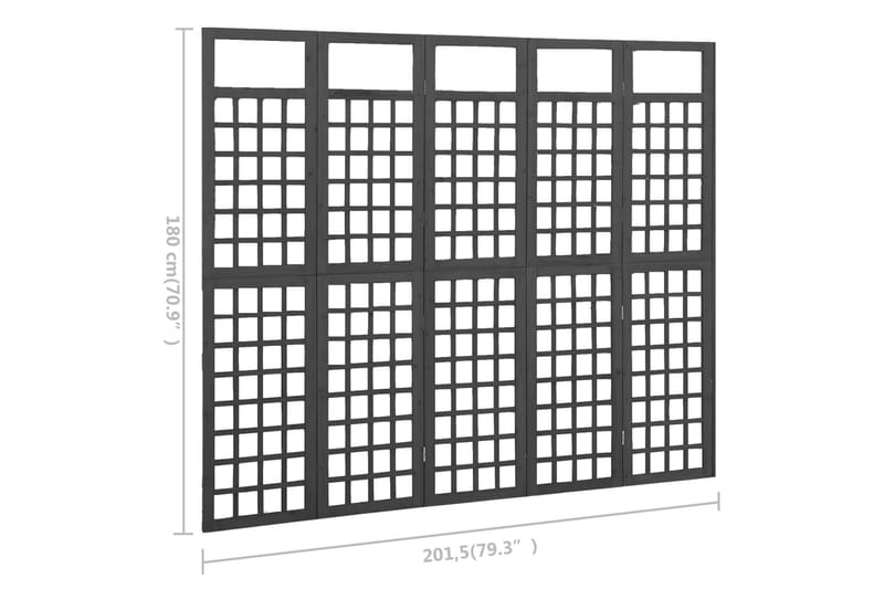 Romdeler/espalier 5 paneler heltre svart 201,5x180 cm - Svart - Hage - Dyrking & hagearbeid - Drivhus - Drivhustilbehør