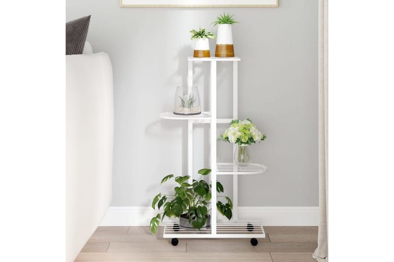 beBasic Blomsterstativ med hjul 4 etasjer 44x23x80 cm hvit jern - Hvit - Hage - Dyrking & hagearbeid - Dyrking - Blomsterpotter - Blomsterhylle & blomsterstativ