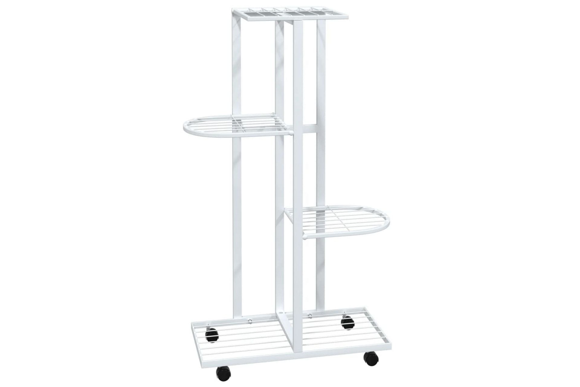 beBasic Blomsterstativ med hjul 4 etasjer 44x23x80 cm hvit jern - Hvit - Hage - Dyrking & hagearbeid - Dyrking - Blomsterpotter - Blomsterhylle & blomsterstativ