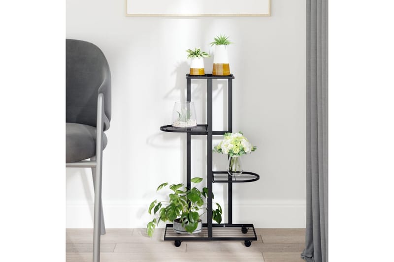 beBasic Blomsterstativ med hjul 4 etasjer 44x23x80 cm svart jern - Svart - Hage - Dyrking & hagearbeid - Dyrking - Blomsterpotter - Blomsterhylle & blomsterstativ