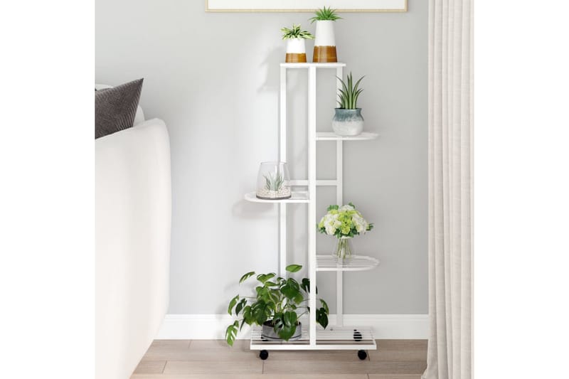beBasic Blomsterstativ med hjul 5 etasjer 44x23x100 cm hvit jern - Hvit - Hage - Dyrking & hagearbeid - Dyrking - Blomsterpotter - Blomsterhylle & blomsterstativ
