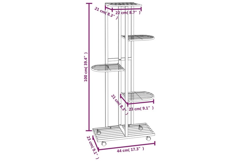beBasic Blomsterstativ med hjul 5 etasjer 44x23x100 cm hvit jern - Hvit - Hage - Dyrking & hagearbeid - Dyrking - Blomsterpotter - Blomsterhylle & blomsterstativ