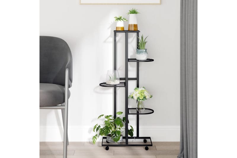 beBasic Blomsterstativ med hjul 5 etasjer 44x23x100 cm svart jern - Svart - Hage - Dyrking & hagearbeid - Dyrking - Blomsterpotter - Blomsterhylle & blomsterstativ