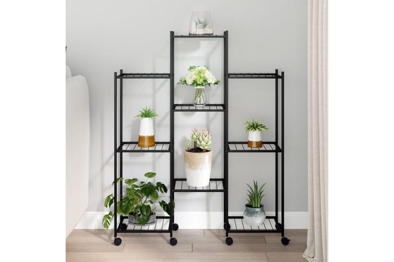beBasic Blomsterstativ med hjul 83x25x103,5 cm svart jern - Svart - Hage - Dyrking & hagearbeid - Dyrking - Blomsterpotter - Blomsterhylle & blomsterstativ