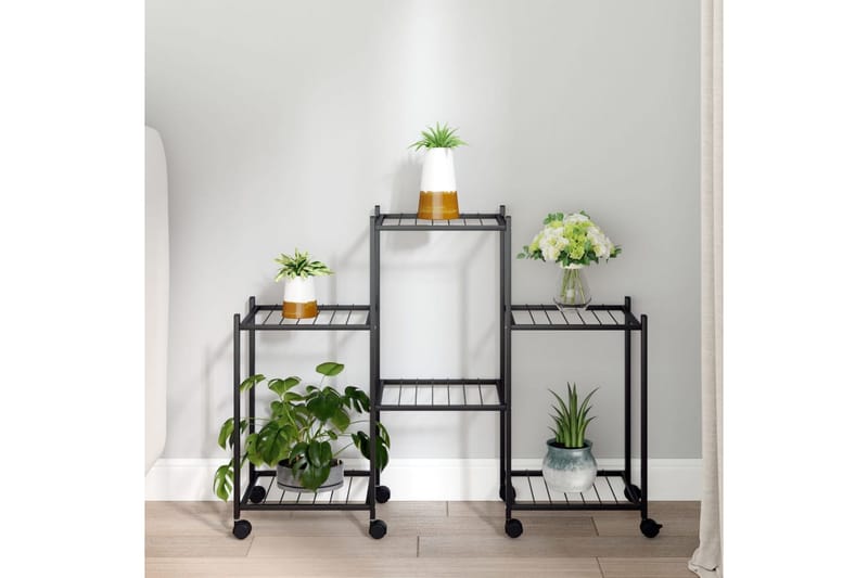 beBasic Blomsterstativ med hjul 83x25x63,5 cm svart jern - Svart - Hage - Dyrking & hagearbeid - Dyrking - Blomsterpotter - Blomsterhylle & blomsterstativ