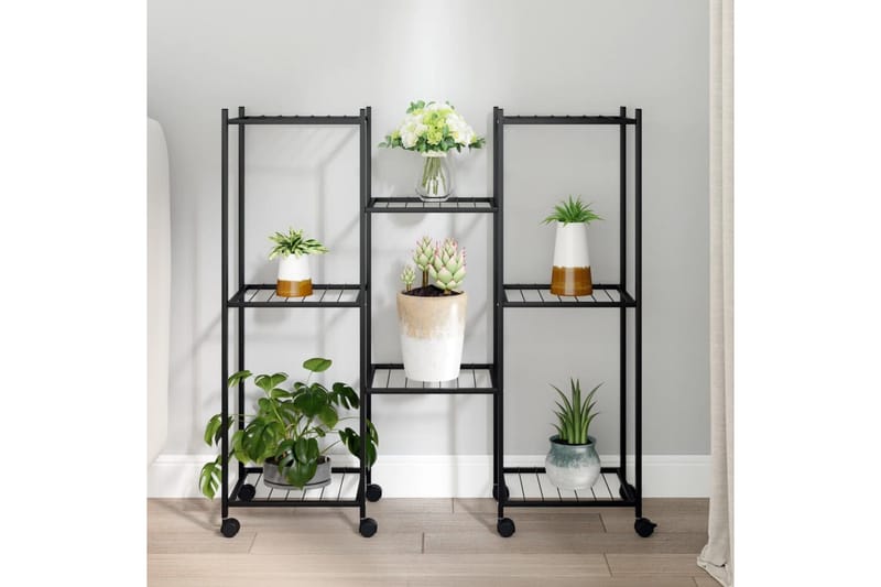 beBasic Blomsterstativ med hjul 83x25x83,5 cm svart jern - Svart - Hage - Dyrking & hagearbeid - Dyrking - Blomsterpotter - Blomsterhylle & blomsterstativ