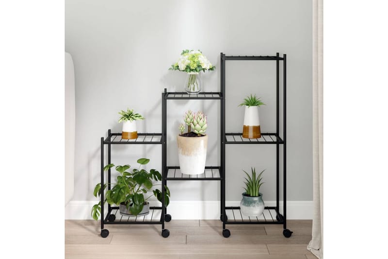 beBasic Blomsterstativ med hjul 83x25x83,5 cm svart jern - Svart - Hage - Dyrking & hagearbeid - Dyrking - Blomsterpotter - Blomsterhylle & blomsterstativ