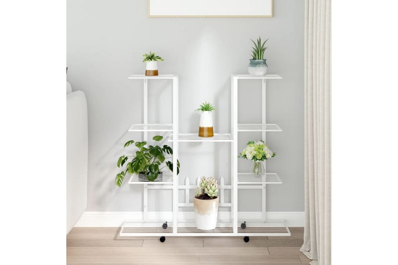 beBasic Blomsterstativ med hjul 94,5x24,5x91,5 cm hvit jern - Hvit - Hage - Dyrking & hagearbeid - Dyrking - Blomsterpotter - Blomsterhylle & blomsterstativ
