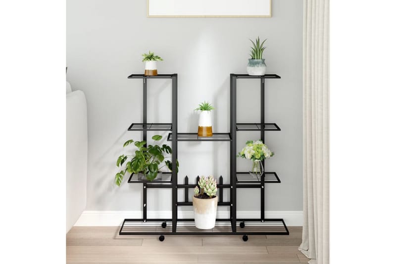 beBasic Blomsterstativ med hjul 94,5x24,5x91,5 cm svart jern - Svart - Hage - Dyrking & hagearbeid - Dyrking - Blomsterpotter - Blomsterhylle & blomsterstativ