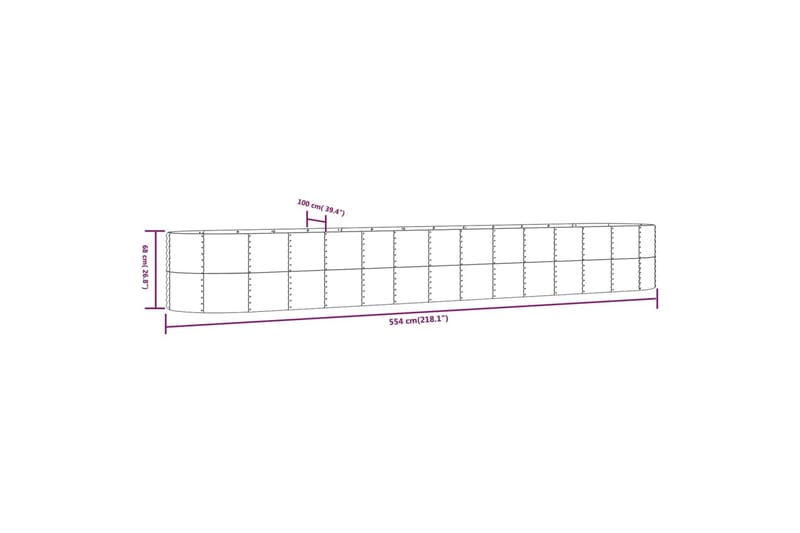 beBasic Utendørs plantekasse sølv 554x100x68 cm pulverlakkert stål - Silver - Blomsterkasser - Hagekrukker