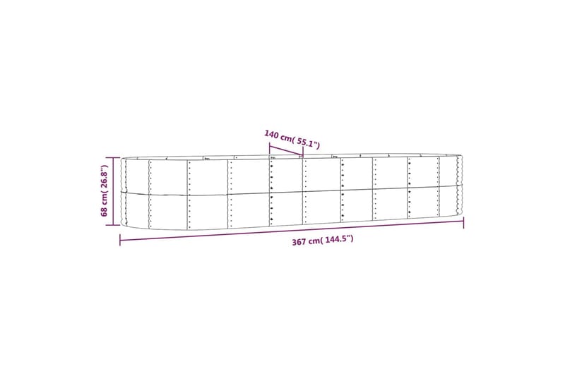 beBasic Plantekasse sølv 367x140x68 cm pulverlakkert stål - Silver - Blomsterkasser - Hagekrukker