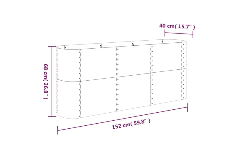 beBasic Plantekasse pulverlakkert stål 152x40x68 cm grå - GrÃ¥ - Hage - Dyrking & hagearbeid - Dyrking - Blomsterpotter - Blomsterkasser