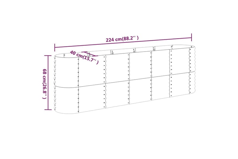 beBasic Plantekasse pulverlakkert stål 224x40x68 cm antrasitt - AntrasittgrÃ¥ - Hage - Dyrking & hagearbeid - Dyrking - Blomsterpotter - Blomsterkasser