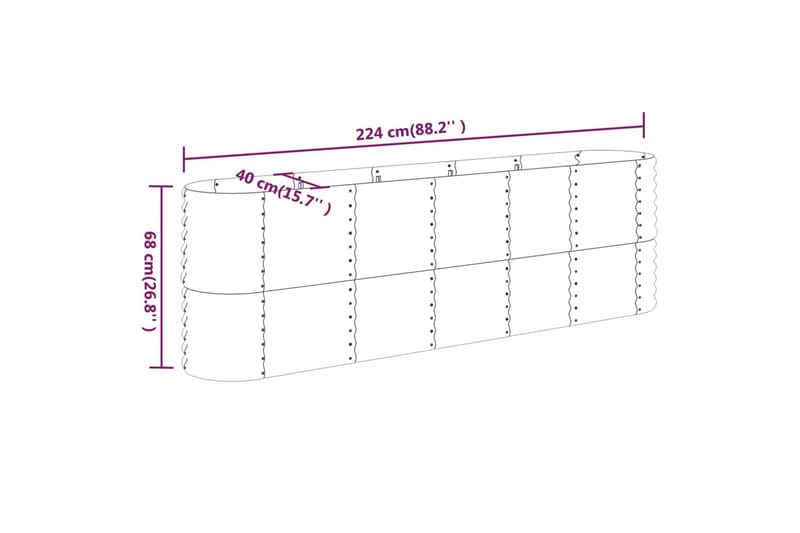 beBasic Plantekasse pulverlakkert stål 224x40x68 cm antrasitt - AntrasittgrÃ¥ - Blomsterkasser - Hagekrukker