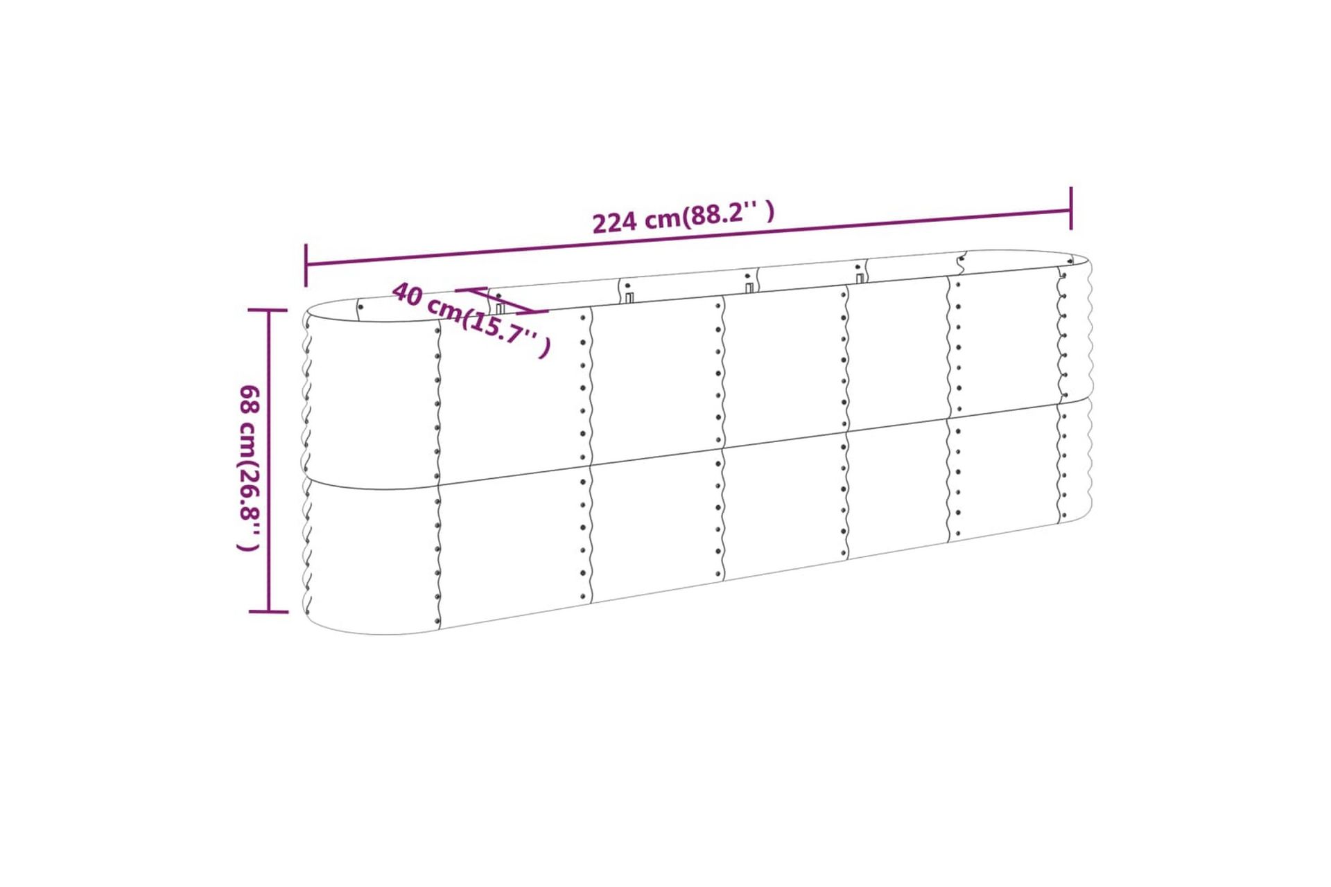 beBasic Plantekasse pulverlakkert stål 224x40x68 cm grønn - grÃ¸nn - Hage - Dyrking & hagearbeid - Dyrking - Blomsterpotter - Blomsterkasser