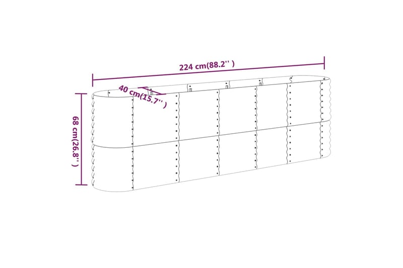 beBasic Plantekasse pulverlakkert stål 224x40x68 cm grå - GrÃ¥ - Blomsterkasser - Hagekrukker