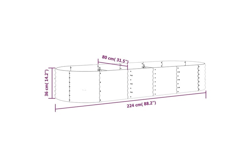 beBasic Plantekasse pulverlakkert stål 224x80x36 cm antrasitt - AntrasittgrÃ¥ - Blomsterkasser - Hagekrukker