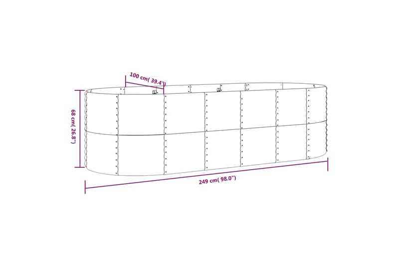 beBasic Plantekasse pulverlakkert stål 249x100x68 cm grå - GrÃ¥ - Hage - Dyrking & hagearbeid - Dyrking - Blomsterpotter - Blomsterkasser