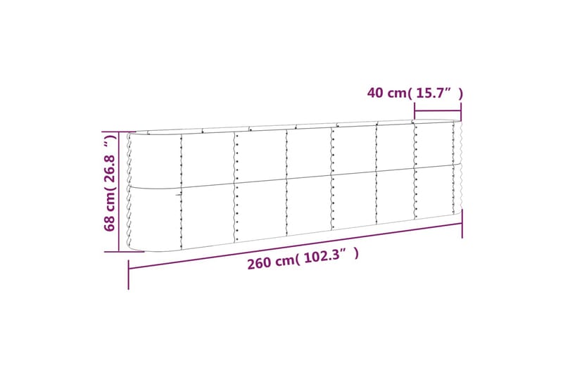 beBasic Plantekasse pulverlakkert stål 260x40x68 cm grå - GrÃ¥ - Blomsterkasser - Hagekrukker