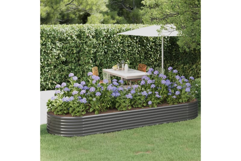 beBasic Plantekasse pulverlakkert stål 322x100x36 cm grå - GrÃ¥ - Hage - Dyrking & hagearbeid - Dyrking - Blomsterpotter - Blomsterkasser
