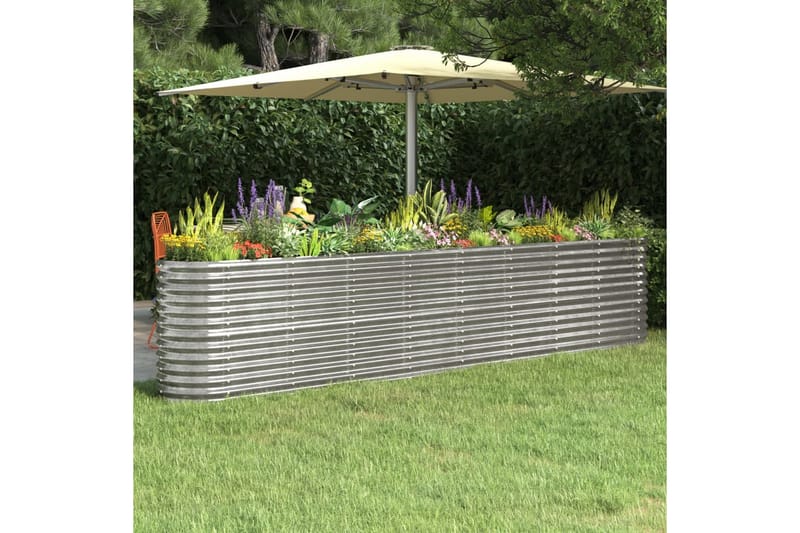 beBasic Plantekasse pulverlakkert stål 332x40x68 cm sølv - Silver - Hage - Dyrking & hagearbeid - Dyrking - Blomsterpotter - Blomsterkasser