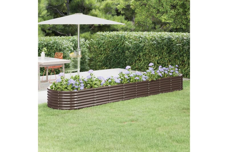 beBasic Plantekasse pulverlakkert stål 368x80x36 cm brun - Brun - Blomsterkasser - Hagekrukker