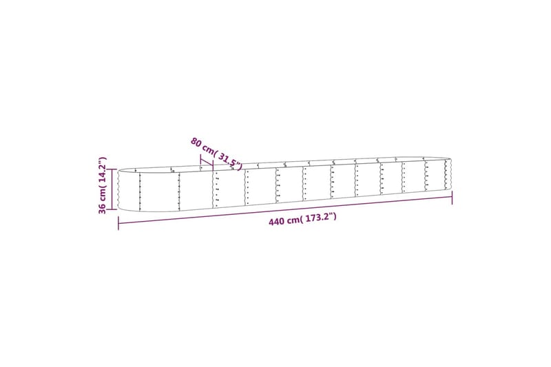 beBasic Plantekasse pulverlakkert stål 440x80x36 cm sølv - Silver - Hage - Dyrking & hagearbeid - Dyrking - Blomsterpotter - Blomsterkasser
