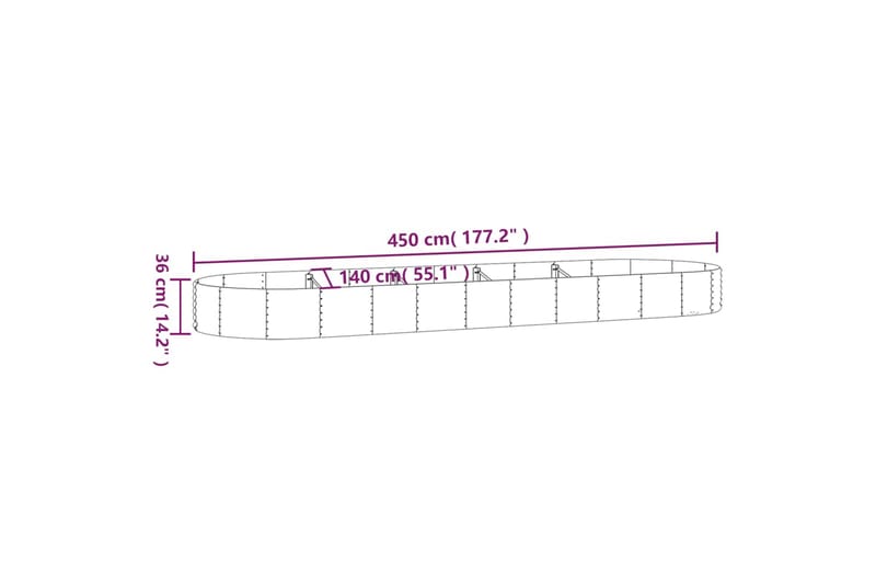 beBasic Plantekasse pulverlakkert stål 450x140x36 cm sølv - Silver - Blomsterkasser - Hagekrukker