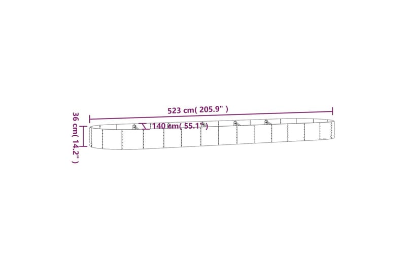 beBasic Plantekasse pulverlakkert stål 523x140x36 cm grå - GrÃ¥ - Blomsterkasser - Hagekrukker