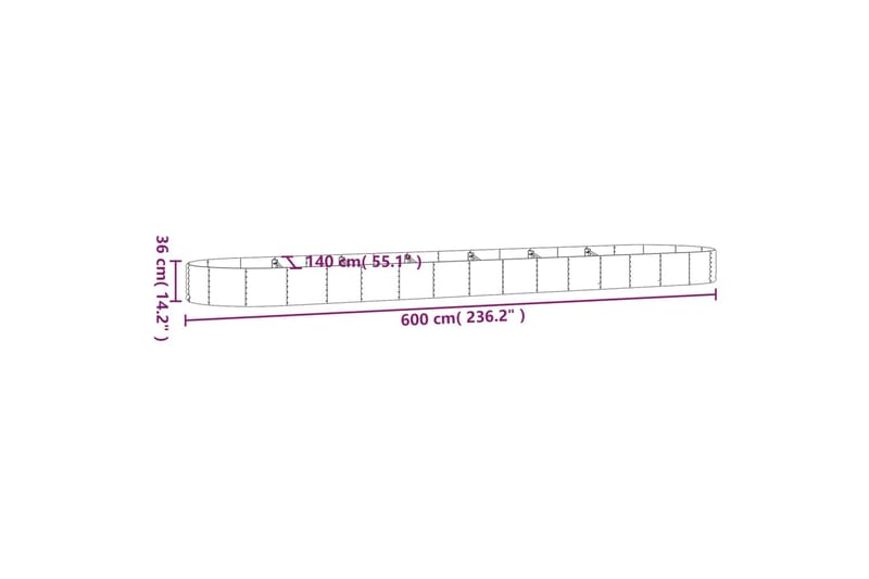 beBasic Plantekasse pulverlakkert stål 600x140x36 cm sølv - Silver - Blomsterkasser - Hagekrukker