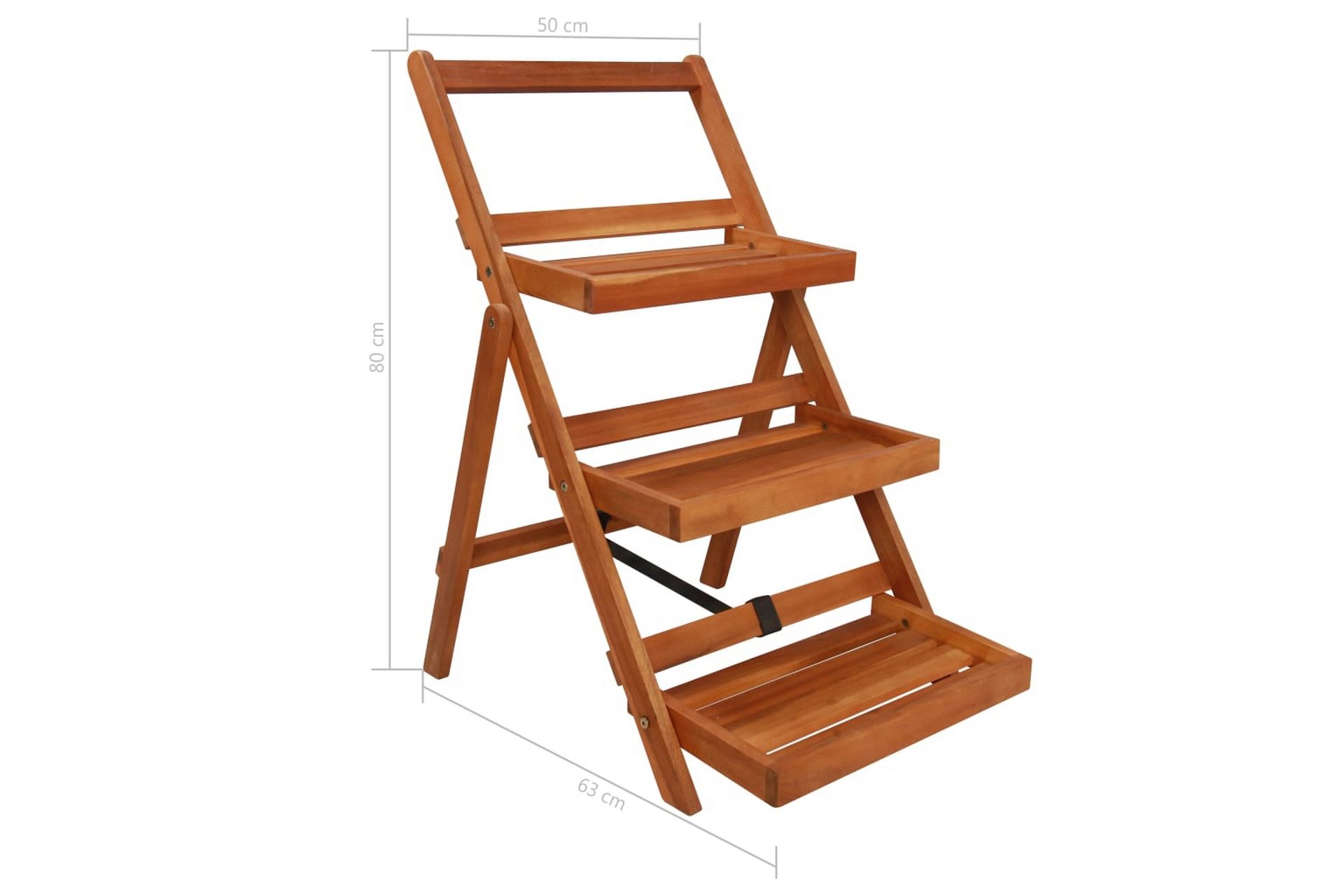 Blomsterstativ 3 etasjer 50x63x80 cm heltre akasie - Hage - Dyrking & hagearbeid - Dyrking - Blomsterpotter - Blomsterhylle & blomsterstativ